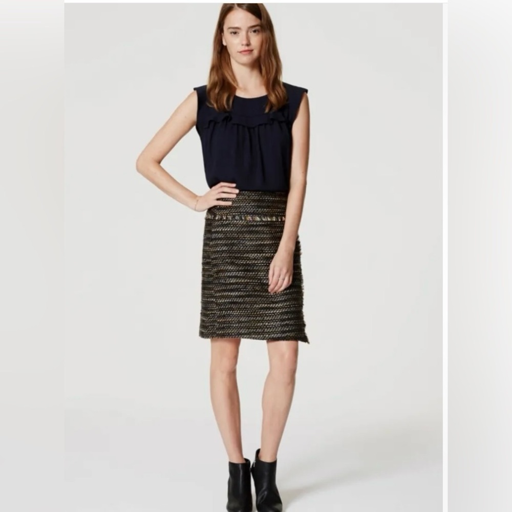 Loft/women’s black tweed skirt, side zipper, 18” long, 2P